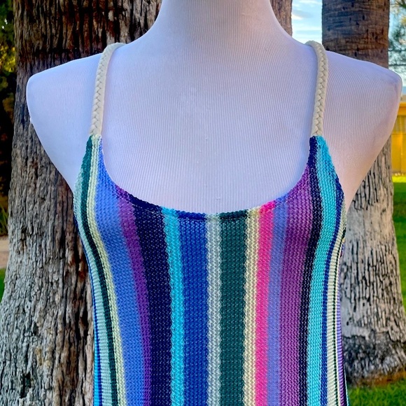 ANAMA Striped Knit Halter Dress Rainbow Brights Casual Beach Vacation Resort‎ - Picture 4 of 9